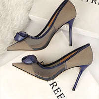Women's Sexy Nightclub Pole Dancing Show Thin Heels High Mesh Hollowed Out Satin Rose Flower Woman Pumps