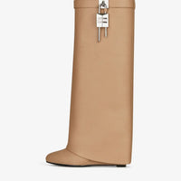 Knee-length Zipper Boots for Women, Thick Soles Metal Decoration Shoes, Shark Lock, High Heels, Designer Fashion Brand - Natalia Home Fashion