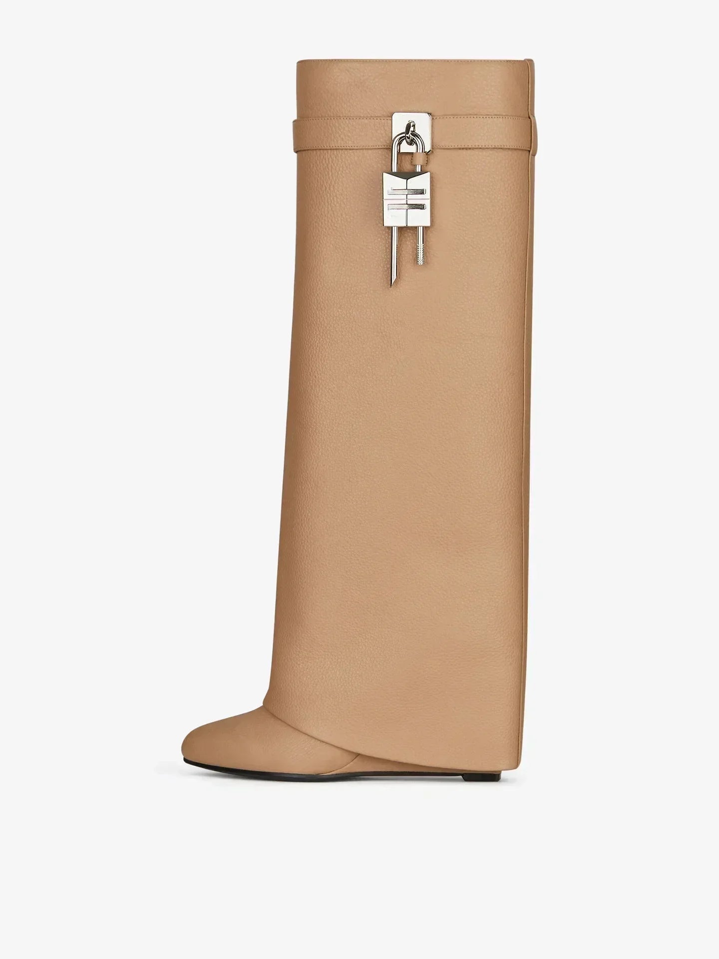 Knee-length Zipper Boots for Women, Thick Soles Metal Decoration Shoes, Shark Lock, High Heels, Designer Fashion Brand - Natalia Home Fashion