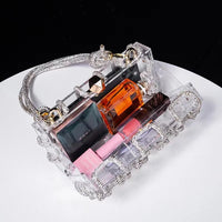 Diamond Clear Acrylic Box Evening Clutch Bags for Women, Boutique Woven Knotted Rope, Rhinestone Purse, Wedding Party Handbag