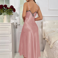 Contrast Lace  Long Sleeve Belted Robe V Neck Slip Dress Sexy Elegant Women Pajamas  Sets