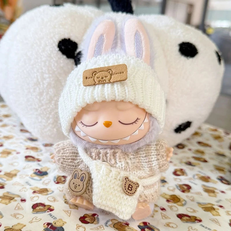 Doll clothes for Labubu Outfit 17cm Dolls Sitting Accessories Glasses Clothing Designer Kids Gift Sweater Hat Bag Set