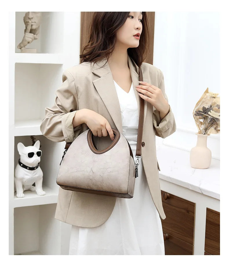 Vintage Genuine Leather Women's Bag Crossbody Shoulder Bag Fashion Large Capacity Handbag Tote Bag