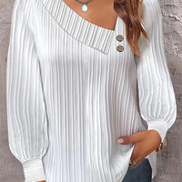 Simple Button V-neck Pullover Women's Solid Long Sleeve Casual T-shirts Elegant Lady Blouses