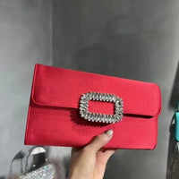 Luxury Satin Clutch Purse For Wedding Party Banquet Women's Handbag Crystal Shiny Rhinestone Diamond Evening Bag Shoulder Bag