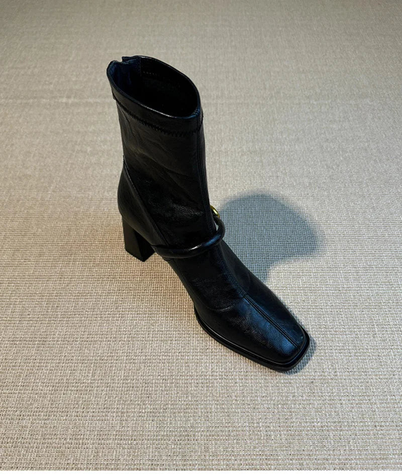 Thick Heel Elastic Slim Women Ankle Boots Fashion Square Toe Autumn Winter Ladies Elegant Mordern Short Booties