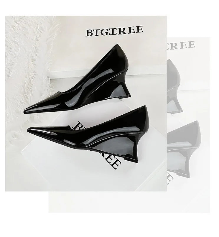 Women Pumps Pointed Toe Retro Shoes Women Shoes Designer Shallow Wedges High Heels Banquet Mules