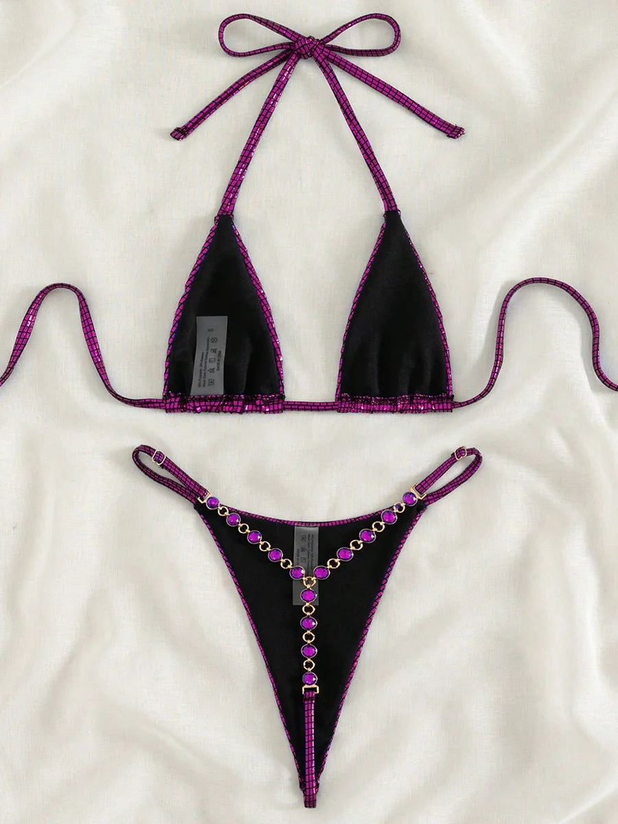 Sexy Extreme Mini Micro Thong Bikini Diamond Bikinis Female Swimsuit Women Swimwear Two-pieces Bikini Set Bathing Suit Swim