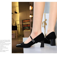 Leopard Print Women Pumps Suede Middle Heel Shoes Sexy Mary Jane Shoes Rhinestone Buckle Ladies Shoe Square Head