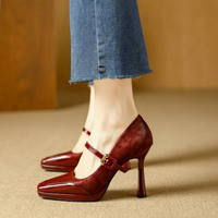 Comfortable Platform High Heels French Style Square Head Thin Strap Mule Women's Shoes