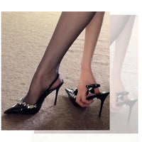 French Style Sexy Pointed Toe High Heels Crystal Embellished Ultra High Stiletto Heel Women's Shoes