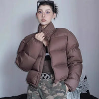 Short Puffer Jacket Women's Thick Outerwear Small Size Stand Collar Bread Style down Coat - Natalia Home Fashion