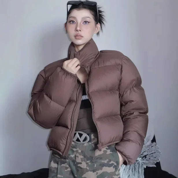 Short Puffer Jacket Women's Thick Outerwear Small Size Stand Collar Bread Style down Coat - Natalia Home Fashion