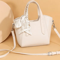 Pure Leather Cowhide Single Shoulder Crossbody Bag Ladies Handbag Fashion Bucket Bag Simple Basket Comes with Scarf