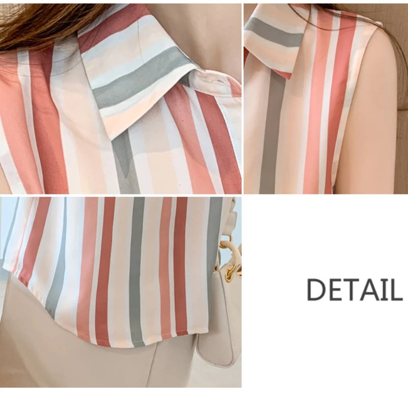 Stripe Women Blouse Casual Shirts Summer Female Clothing Sleeveless  Elegant and Youth Woman Blouses Basic Shirts and Blouses
