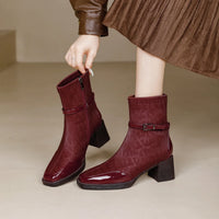 Women's Side Zipper Boot High Heel Short Boot Winter Mid-Calf Boot Chinese Style National Wedding Boot