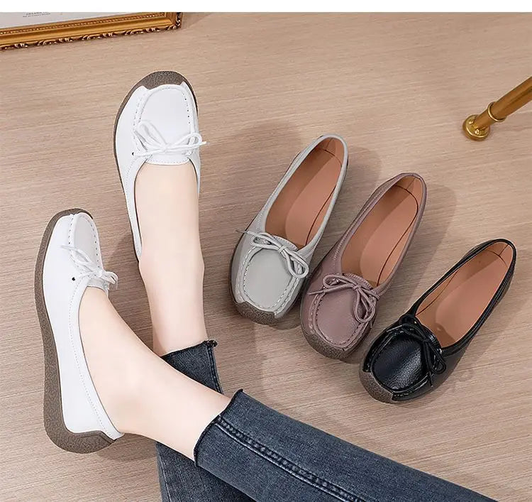 Luxury Shoes Cow tendon sole Women's Flats Anti slip shallow mouth soft soled shoes Solid color lace up