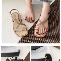 Women's Roman Style Toe-Over Sandals Flat Bottom Outdoor Wear Crossbody PVC Material Anti-Slip Low Heel Footwear