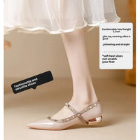 Elegant French Style Cropped Studded Flat Bottom Sandals Women's Summer Tweed Pattern Medial Vacancy Pointe Roman Design