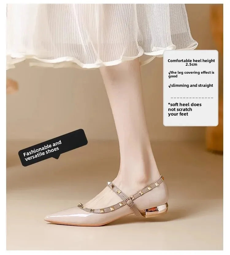 Elegant French Style Cropped Studded Flat Bottom Sandals Women's Summer Tweed Pattern Medial Vacancy Pointe Roman Design