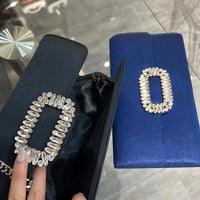 Luxury Satin Clutch Purse For Wedding Party Banquet Women's Handbag Crystal Shiny Rhinestone Diamond Evening Bag Shoulder Bag