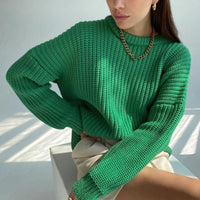 Women Solid Thick Knitted Sweater Long Sleeve Oversized Sweater Female Casual O-Neck Loose Pullovers Sweater