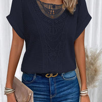 T shirt women 2026 fashion Spring Summer New lace patchwork short-sleeved T-shirt solid color tshirt women's clothing Natalia Home Fashion    Natalia Home Fashion