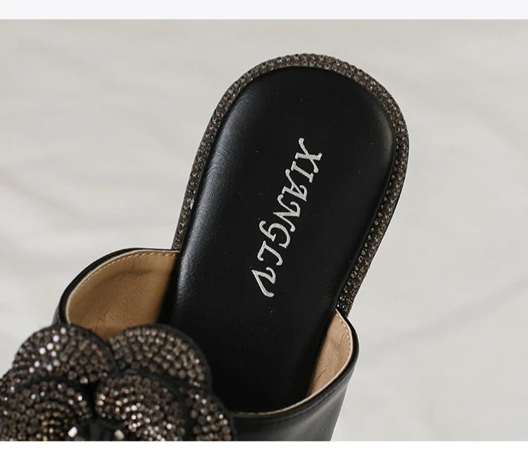 Womens Bohemian Floral Rhinestone Sandals Elegant Crystal Flower Décor Elastic Ankle Strap Soft Cushioned Insole Non Slip Sole