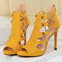 Roman style women's super high heel platform suede sexy nightclub slim rivet hollow sandals