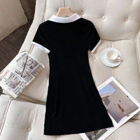 Women Polo Collar Dress Elegant Color block Short Sleeve Bodycon Midi Dress Casual Slim Fit T Shirt Dresses for Women