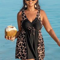 Oversize Bikini for Women Print Patchwork Dress Split Swimsuit V-neck Suspender Backless Beach Vacation Swimwear Summer