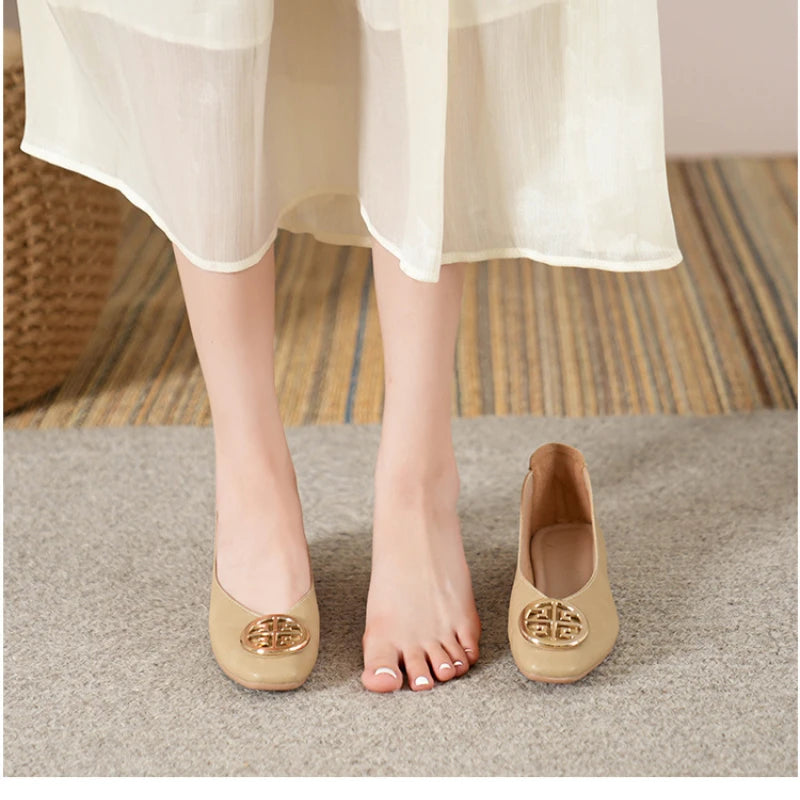 Shoes for Women Retro Ladies Flats Slip on Shoes Loafers Square Toe Shallow Mouth Women Casual Footwear Lightweight