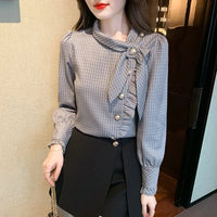 Elegant Plaid Long Sleeve Women's Shirt Vintage Design Simple Style Ageless Fashionable Top Quality Material