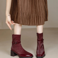 Women's Side Zipper Boot High Heel Short Boot Winter Mid-Calf Boot Chinese Style National Wedding Boot