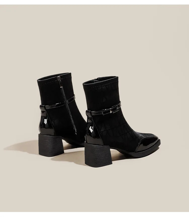 Women's Side Zipper Boot High Heel Short Boot Winter Mid-Calf Boot Chinese Style National Wedding Boot