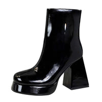 Patent Leather Round Toe Ankle Boots Women Designer Platform Heel Pole Dancing Shoes