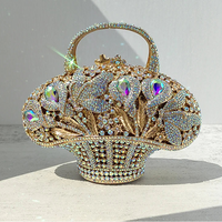 Flower Basket Crystal Evening Bags Women Luxury Designer Elegant Bling Rhinestone Metallic Clutch Purses Wedding Party