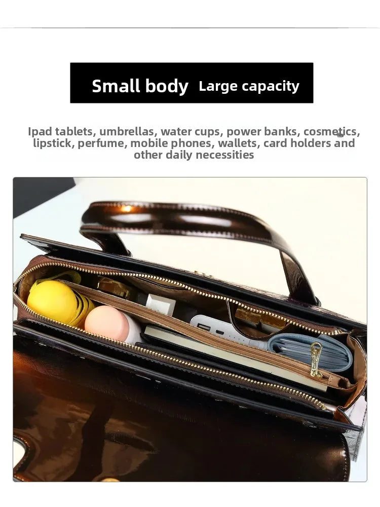 Fashionable Midlife Mom Handbag Soft PU Leather Women's Bag Elegant High-End Crossbody Handbag Polyester Lining