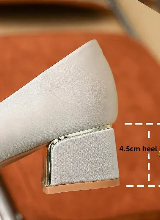 Soft Leather Black Pointed Toe Work Shoes Spring Autumn New Style Comfortable Thick Heel Professional Soft Bottom Shoes