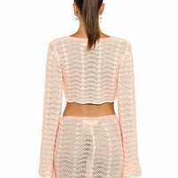 Sexy Knit V-neck Long Sleeve Lace-up Top Beach Half Skirt Two-piece  Summer Women's Casual Outfit Swimsuit Cover Up Set