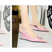 Spring Candy Fashion Pointed Toe Women Pumps Sling back Wedges High Heels Party Prom Mules Shoes