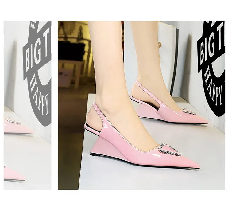Spring Candy Fashion Pointed Toe Women Pumps Sling back Wedges High Heels Party Prom Mules Shoes