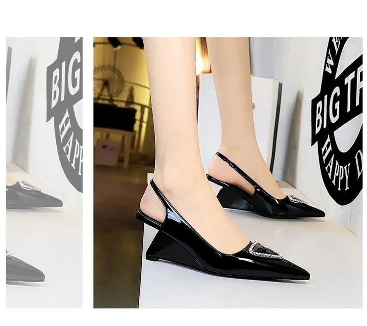 Spring Candy Fashion Pointed Toe Women Pumps Sling back Wedges High Heels Party Prom Mules Shoes