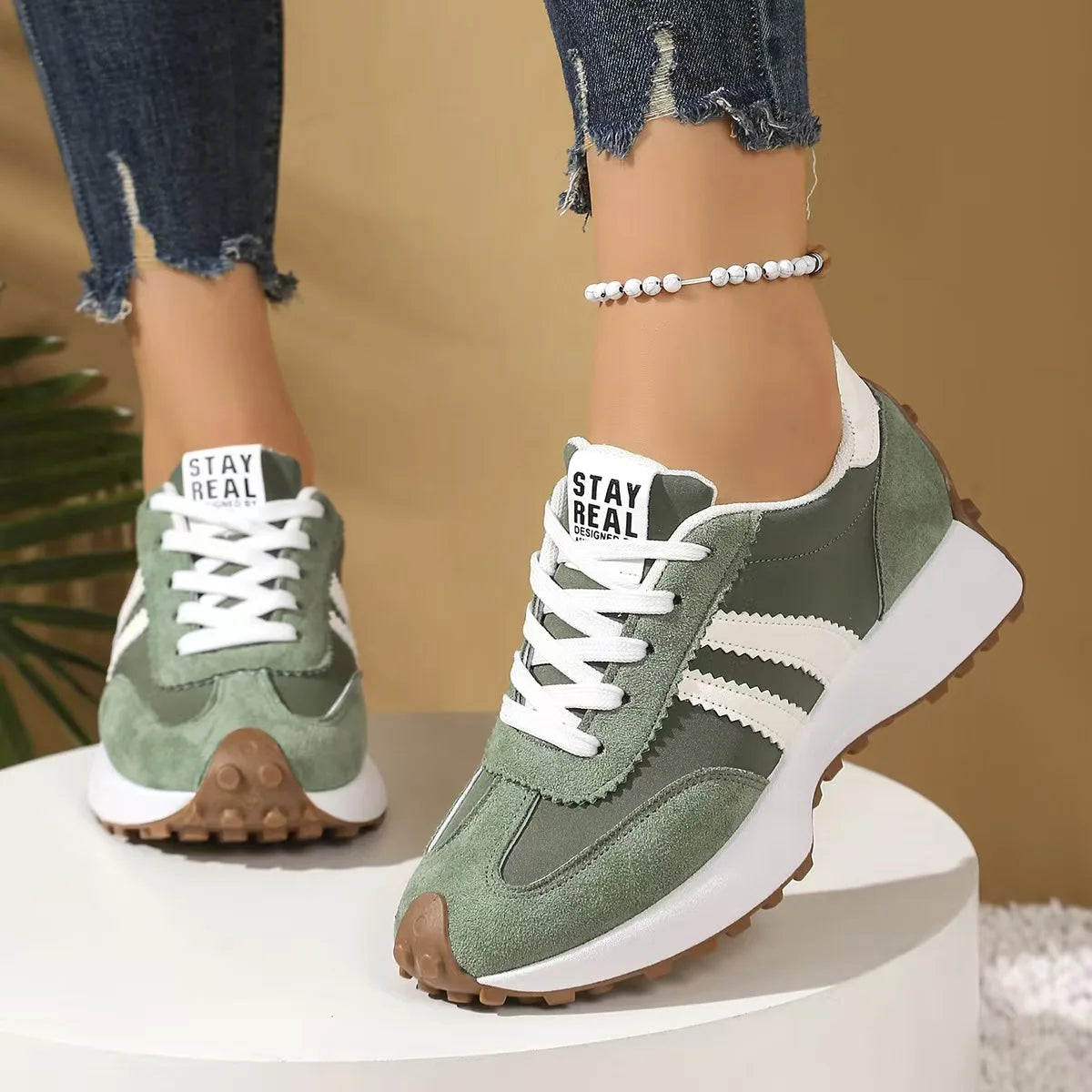 Retro Platform Women's Sneakers Summer Casual Patchwork Leather Sneakers Women's Outdoor Casual Comfort Shoes