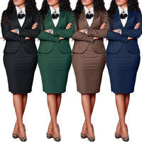 Women's Fashion Career Compound Long-sleeved Suit Bag Buttock Slit Skirt Suit Business Suit