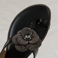 Womens Bohemian Floral Rhinestone Sandals Elegant Crystal Flower Décor Elastic Ankle Strap Soft Cushioned Insole Non Slip Sole