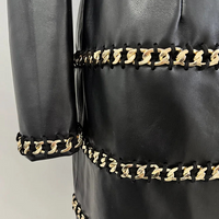 Elegant Socialite Fashion New Heavy Chain Three-Dimensional Ruffle Off-Shoulder Leather Dress Sexy Mini Dress