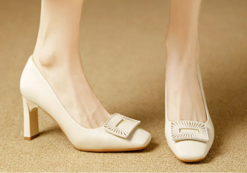 Square Toe Comfort Soft Office Shoes Daily Outdoors Women Shoes 7CM Thick High Heels Shallow Mouth Fashion Party Shoes