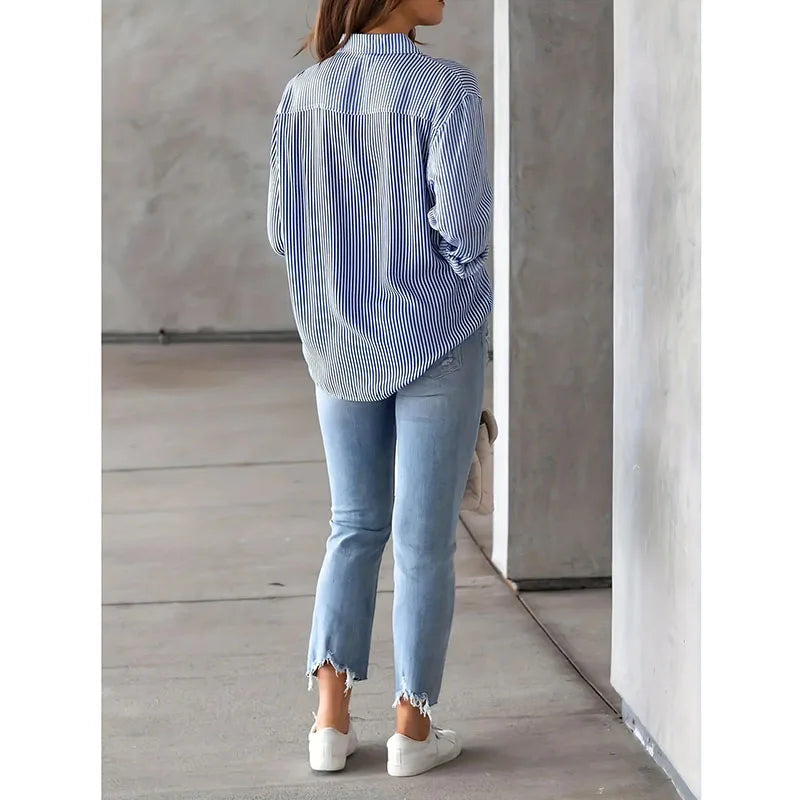 Classic Striped Shirt Women Streetwear Vintage Long Sleeve Blouses Female Casual Loose Single-Breasted Shirts