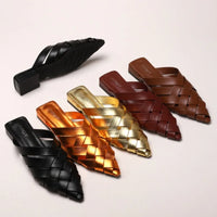 Hollow Woven Pointed Cool Slippers Women's Summer Thick Heel Outer Wear Bag Head Half Slippers Women Sandals